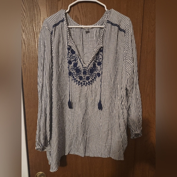 Old Navy Blue and White Striped Tunic with Embroidery - Picture 1 of 3